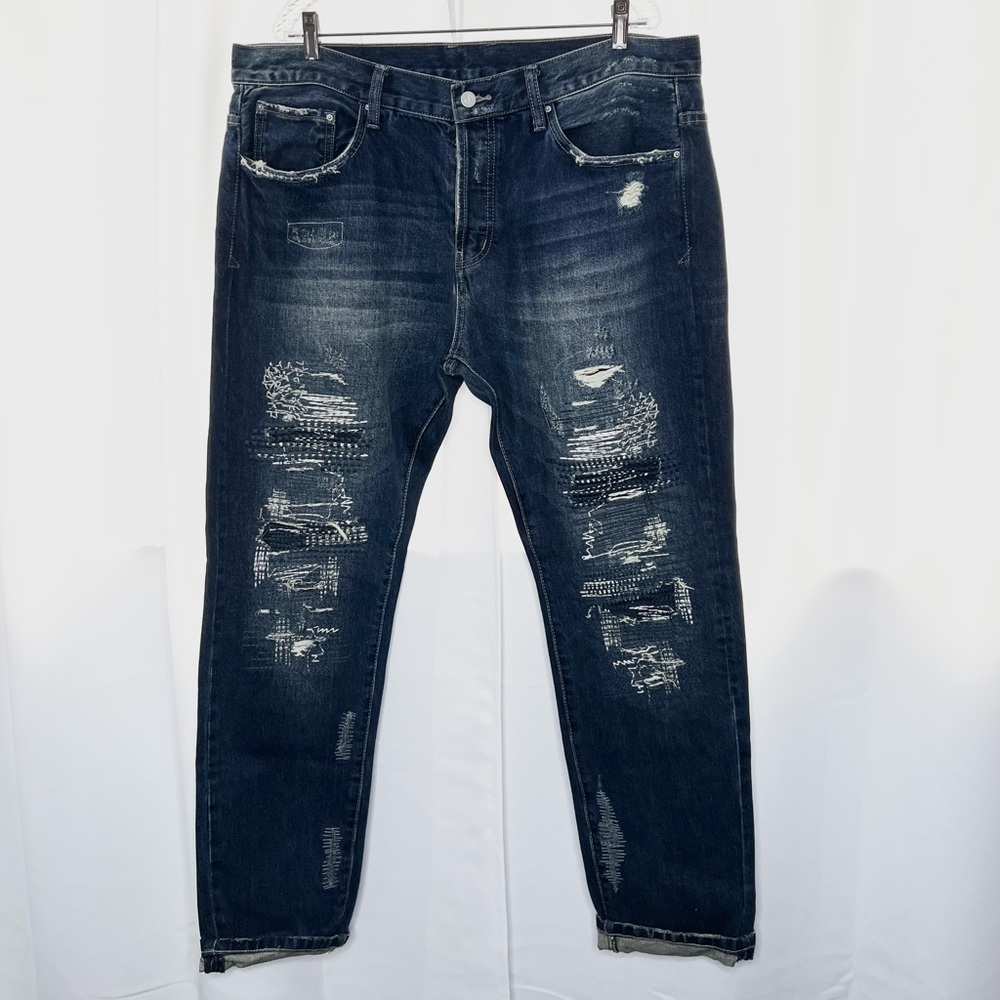 DOPE MEN’S  DISTRESSED DENIM STRAIGHT LEG JEANS - Picture 8 of 8